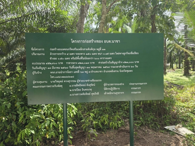 โครงการก่อสร้างถนนคอนกรีตเสริมเหล็กสายต้นพิกุล หมู่ที่ 11